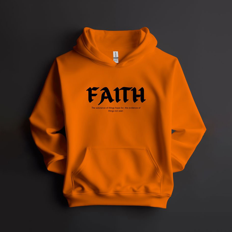 "FAITH" Inspirational Quote Unisex Hooded Sweatshirt - Orange - Available M-XL